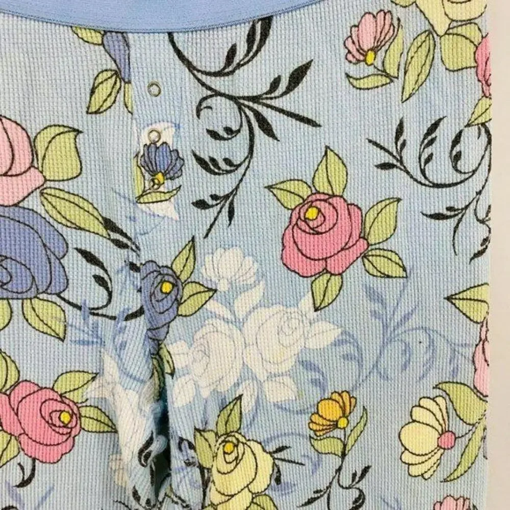 PJ Couture Thermal Princess Rose Pattern  Light Blue Pajama Lounge Large